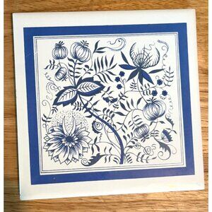 Decorative Vintage Ceramic Tile With Blue Onion Pattern By Screen Craft USA